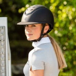 EQX Kylo Wide Peak Riding Hat - Black Matte/Black Gloss -Saddle Shop 17735c